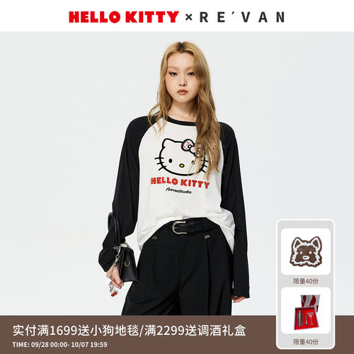 【马上红系列】REVAN芮范HelloKitty黑白插肩长袖T恤RK11001487