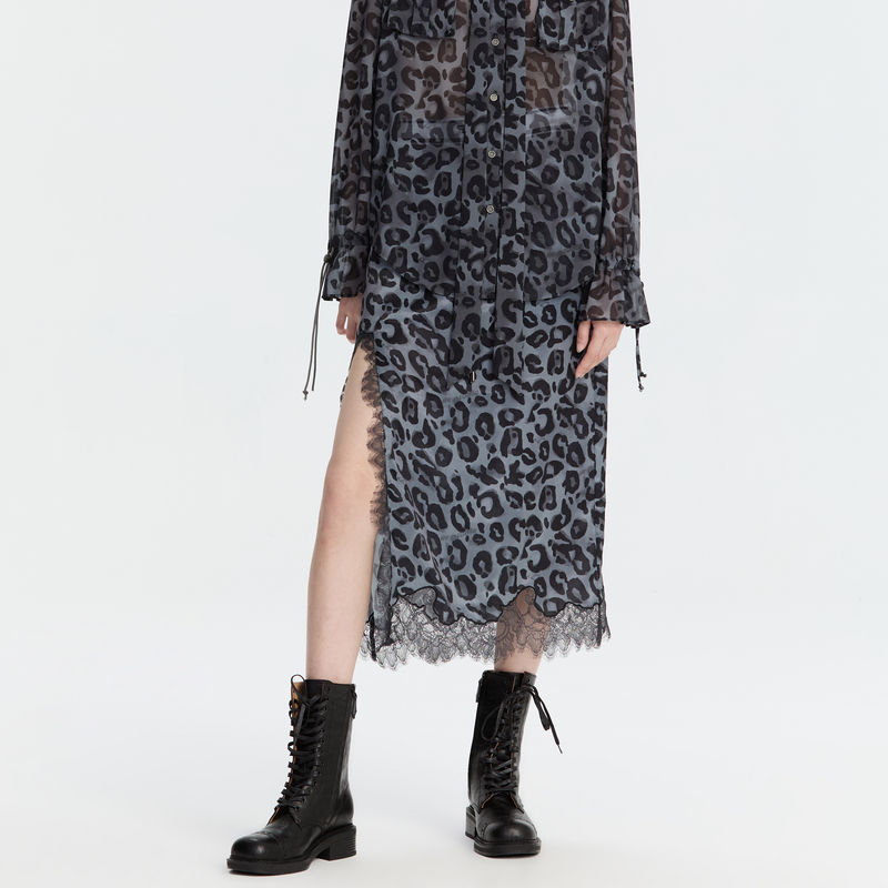 REVAN芮范新品设计师款酷感豹纹印花宽松中裙RM91503183