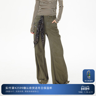 REVAN芮范设计师款复古卡其绿弯刀牛仔裤RL91302065