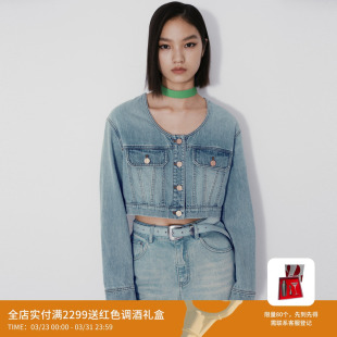 REVAN芮范设计师款 竹节感大U领牛仔短外套RM70109315