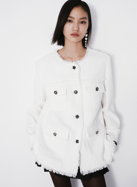 REVAN芮范设计师款小香风白色圆领外套RM70110323