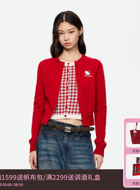 【章若楠同款】REVAN芮范HelloKitty开运红色毛衣开衫RK12801315