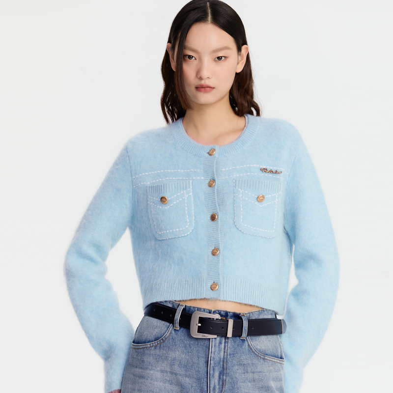 REVAN芮范新品设计师款质感蓝绿色调毛衣开衫RM90106369