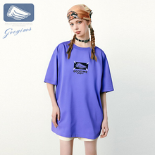 Googims夏季多巴胺美式重磅短袖印花男女同款宽松纯棉t恤衫上衣服