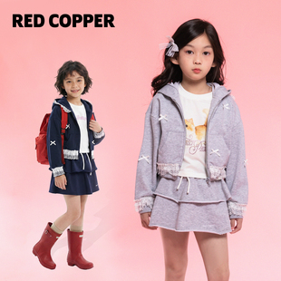 redcopper2026春秋新款 蝴蝶结点缀蕾丝连帽卫衣CH121506 儿童美式