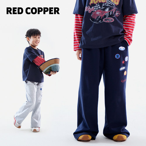 redcopper2026早春新款男女童美式简约徽章休闲运动长裤CH153318