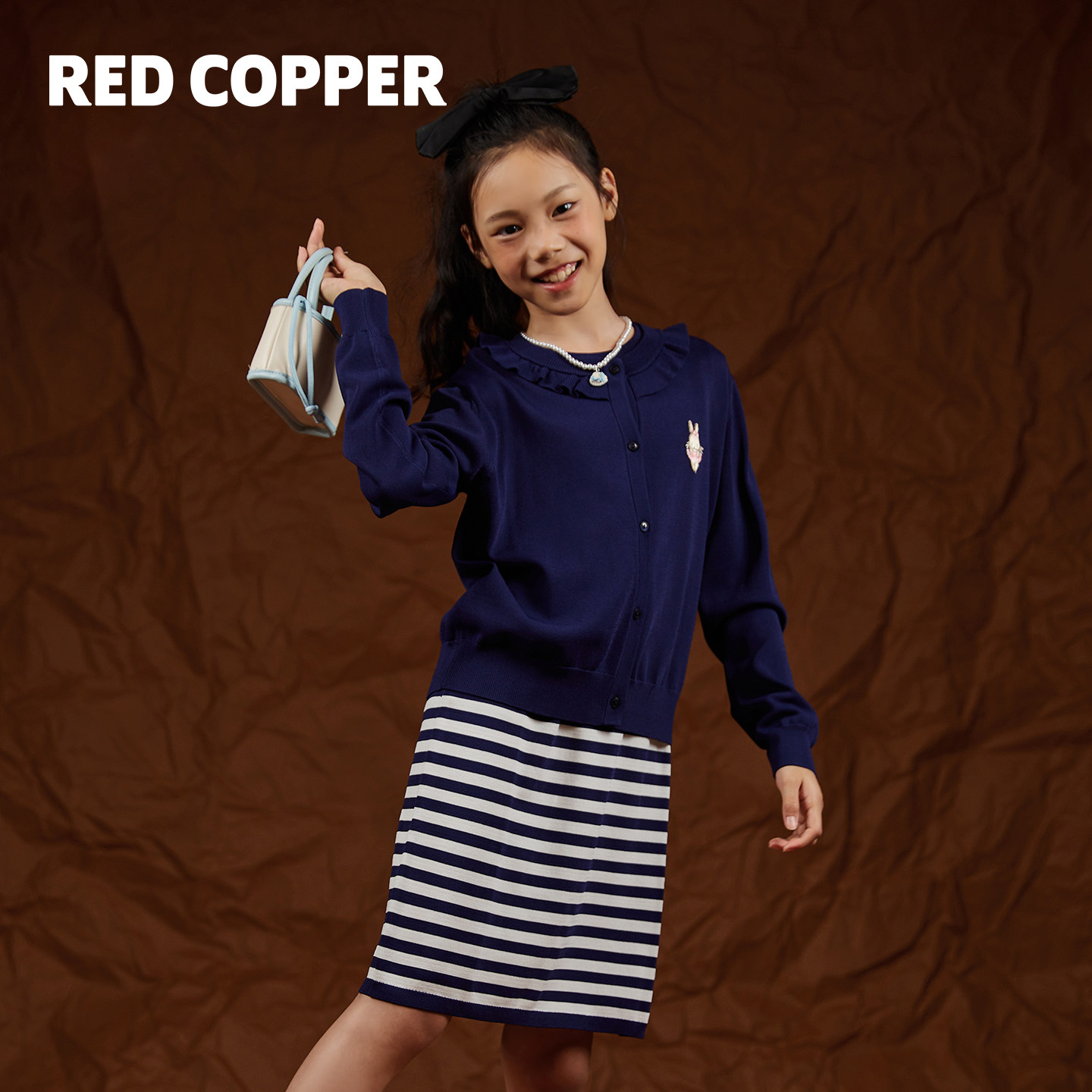 redcopper童装女童2026新款秋季两件套儿童针织衫连衣裙毛衣套装