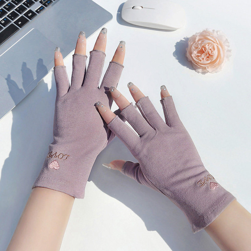 半指防晒手套女夏季美甲薄款透气棉触屏露指防滑户外骑行防紫外线