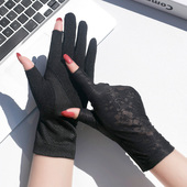 性感 薄款 露二指出两指冰丝手套开车防晒女士夏季 防紫外线透气短款