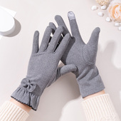 骑行开车可爱时尚 蝴蝶结德绒触屏秋冬季 手套女士弹力保暖单层薄款