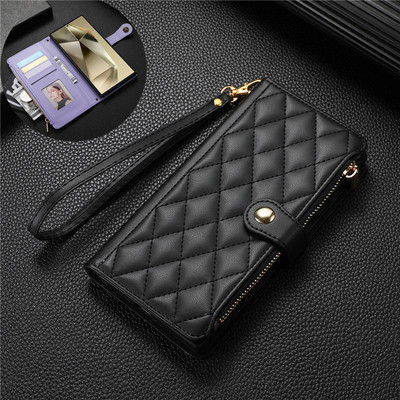 时尚菱格纹拉链卡包挂绳手机壳