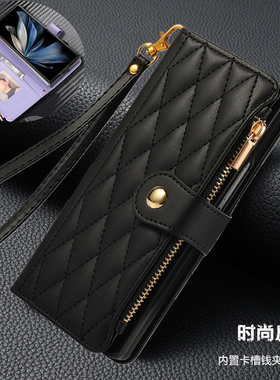 适用samsung galaxy z fold7 case三星zfold6手机壳卡包zfold5折叠机翻盖皮套zfold4放咭手機殼斜挎挂绳cover