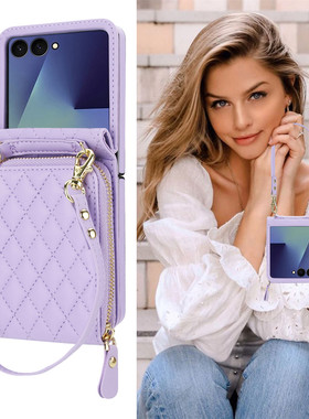 适用samsung z flip 7 case三星flip6手机壳galaxy zflip5/4/3折叠屏手機插卡零钱包咭时尚高档防摔皮套挂绳