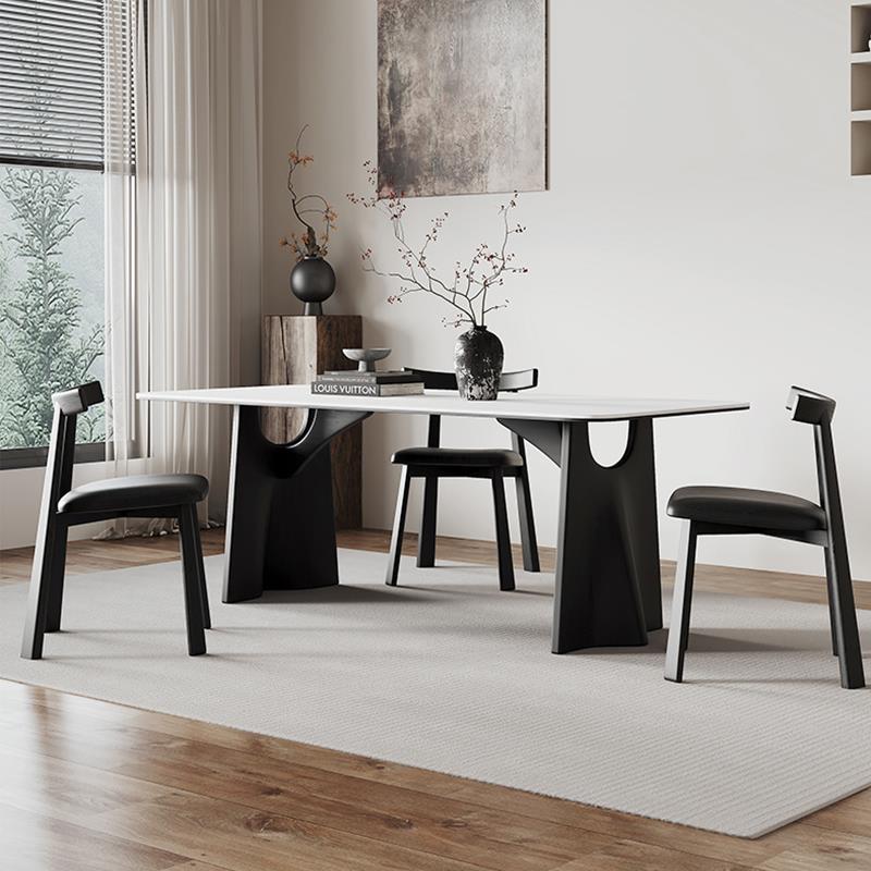 法式覆古实木餐桌家用现代简约网红小户型长方形岩板餐桌椅组合