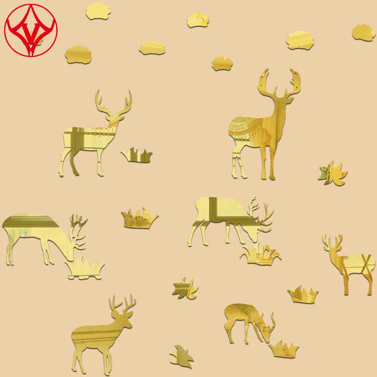 镜面亚克力3D立体梅花鹿遮丑钉眼装饰防水不伤墙贴纸画自贴小鹿群