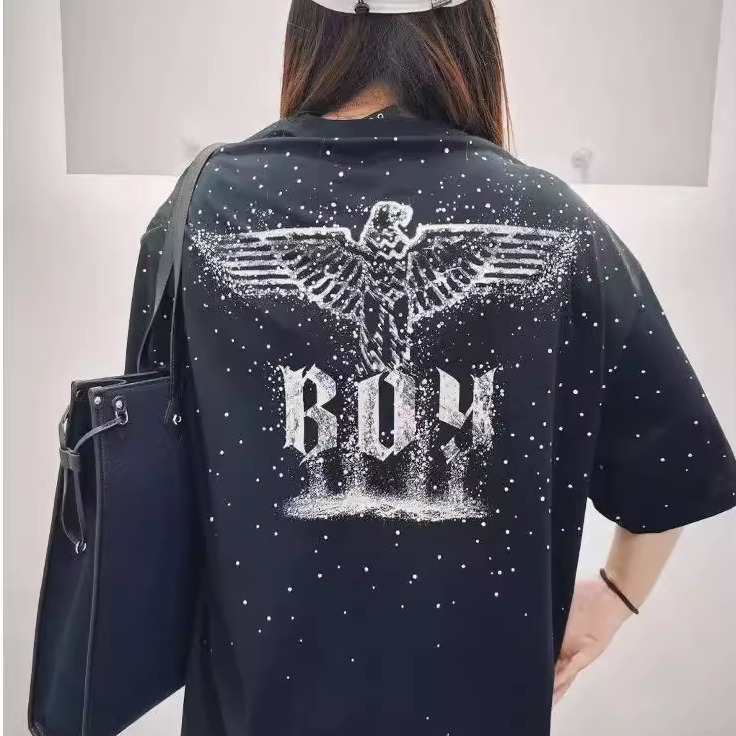 潮牌夏季新品boy烫钻老鹰男女同款休闲宽松时尚百搭情侣全棉短袖