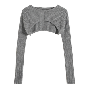 温柔风薄款春秋超短款套头针织衫小披肩女外搭长袖抗条外套毛衣