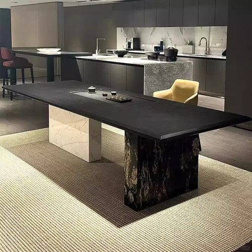 意式极简实木茶桌椅现代轻奢高级感大理石岩板茶台酒店家用办公室