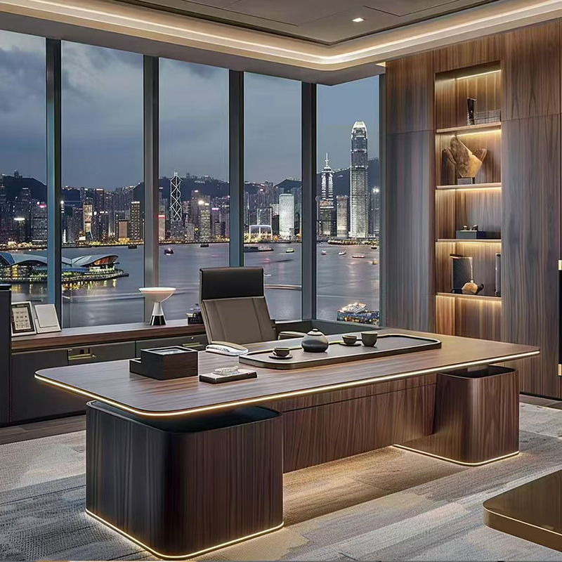 新中式北美黑胡桃大班台高端时尚老板办公桌酒店民宿办公室总裁桌