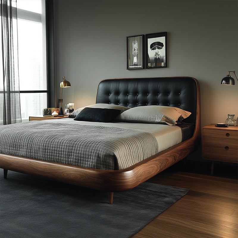 北美黑胡桃木实木双人床