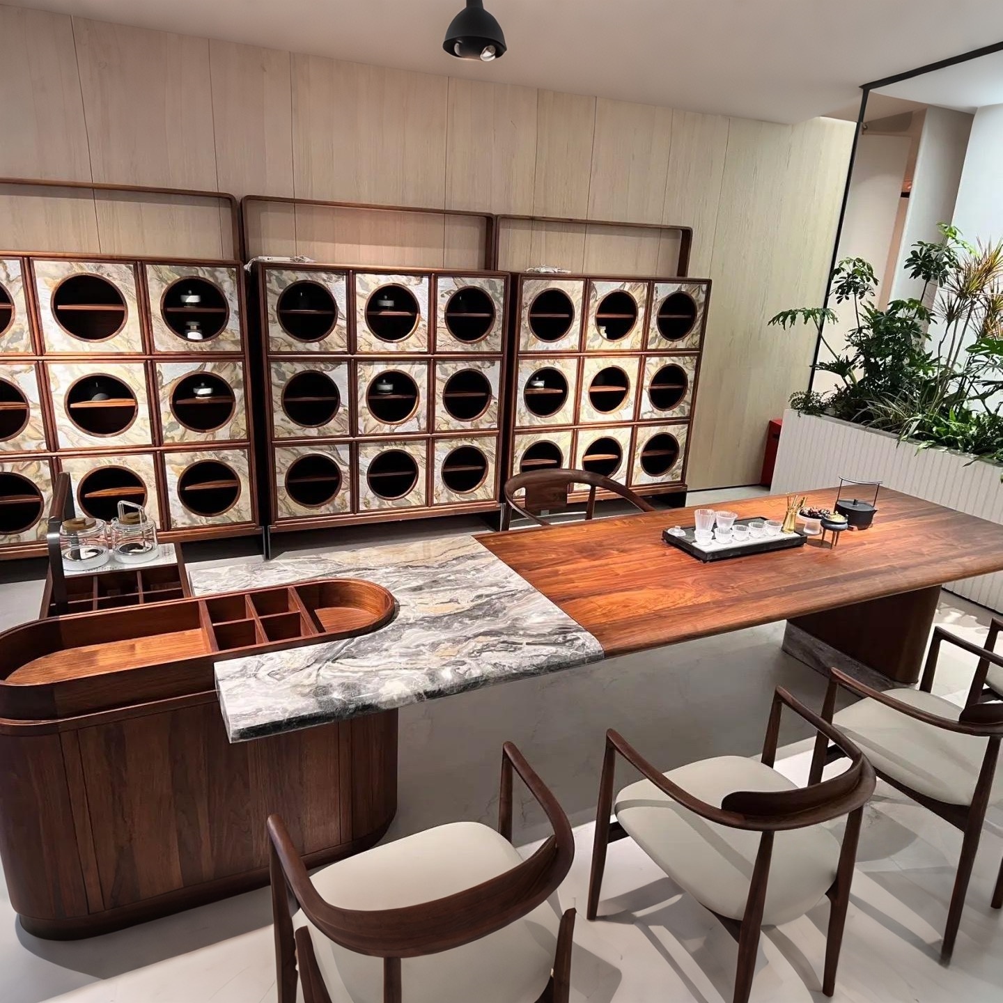 意式极简奢石实木茶桌