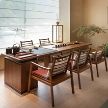 新中式高端茶桌椅组合实木办公室茶台北美黑胡桃木泡茶桌家具定制