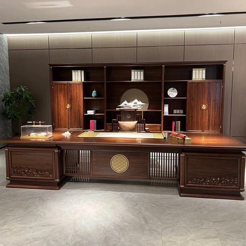新中式乌金木大班台办公桌