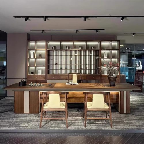 北美黑胡桃木新中式茶桌椅现代轻奢高级感实木茶台办公茶室大办桌