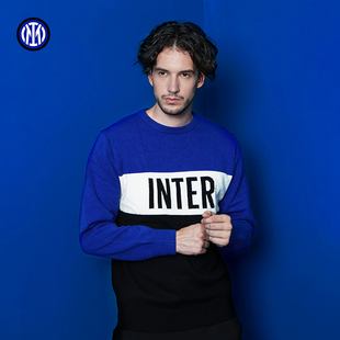 毛衣蓝黑拼色圆领打底内搭款 国际米兰春季 国米长袖 针织衫 男士