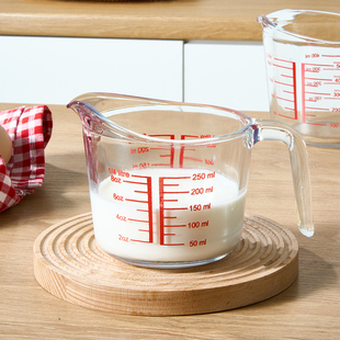 包邮钢化玻璃量杯刻度杯热牛奶杯子微波炉带刻度杯烘焙厨房量杯子