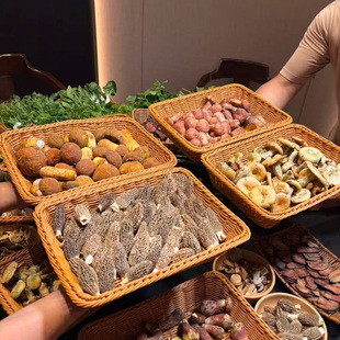 山野风火锅备菜盘菇菌蔬菜拼盘菜品自助展示盘仿竹藤烧烤炸串篮子