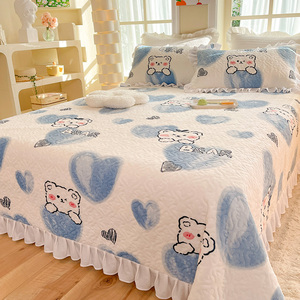 牛奶绒夹棉床盖单件三件套法兰绒珊瑚绒床单防滑垫榻榻米床垫加厚