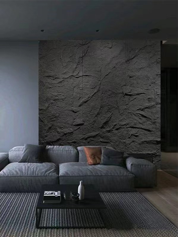 PU连纹石皮大板连纹背景墙山岩板文化石电视背景墙卧室背景墙连纹