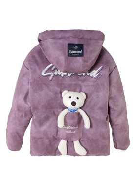 羽绒服PU皮90纯白鸭绒三防皮面男女潮牌冬季可拆换小熊短外套