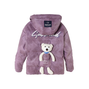 羽绒服PU皮90纯白鸭绒三防皮面男女潮牌冬季可拆换小熊短外套