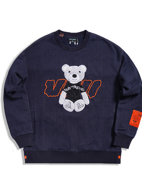 意大利SUBTREND潮牌经典爆款小熊logo深蓝色圆领卫衣魏子宸同款
