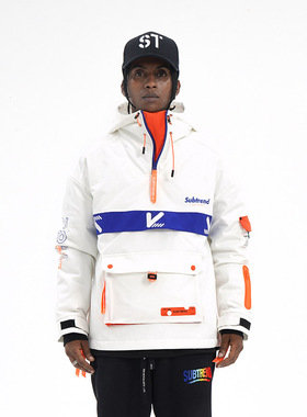 SUBTREND3M新雪丽棉服冬季新款潮牌字母绣花白色套头带帽多口袋