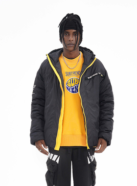 意大利SUBTREND小熊LOGO刺绣黑色短款90白鸭绒羽绒服