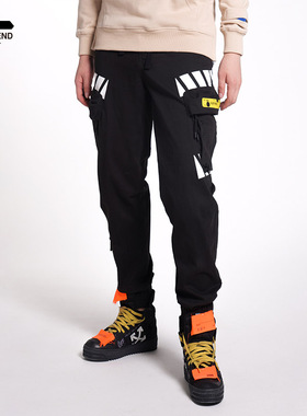 意大利SUBTREND新款精细绣花束脚黑色休闲长裤裤男女同款