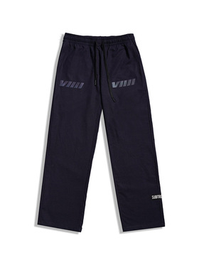 新款SUBTREND炫彩印花LOGO棉麻超透气深蓝色直筒休闲裤S4SU03001