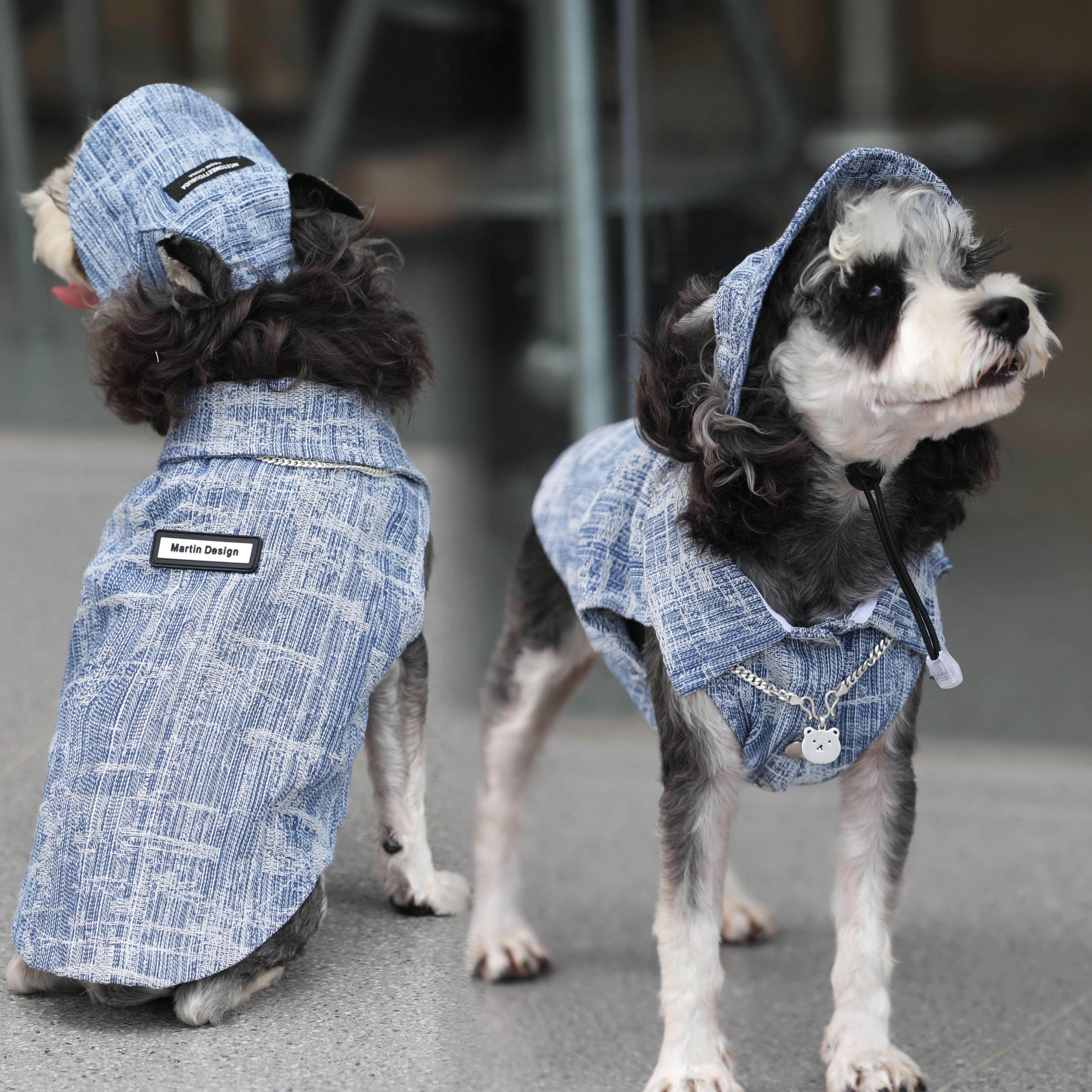 宠物猫狗衣服 夏季软牛仔横竖提花马甲 室内防掉毛服 中小大型犬