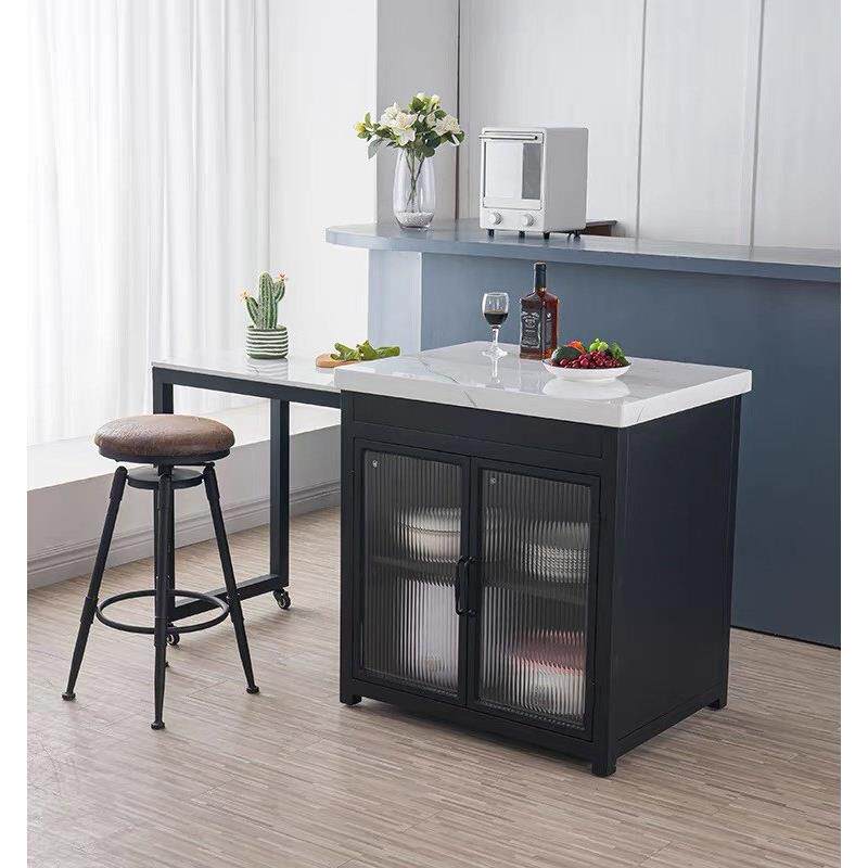 轻奢大理石伸缩中岛台餐桌一体开放式厨房家用多功能料理吧台定制