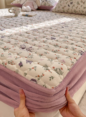 a类牛奶绒夹棉床笠单加厚床罩冬季加绒床垫席梦思保护罩2025新款