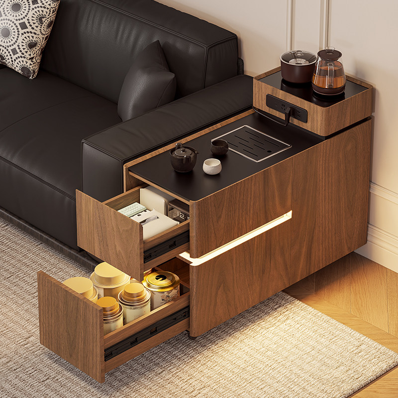 可移动茶几沙发边柜茶水柜高级感客厅侧边几茶台烧水壶一体收纳柜