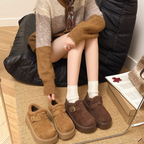 加绒厚底勃肯鞋女秋冬季保暖新款