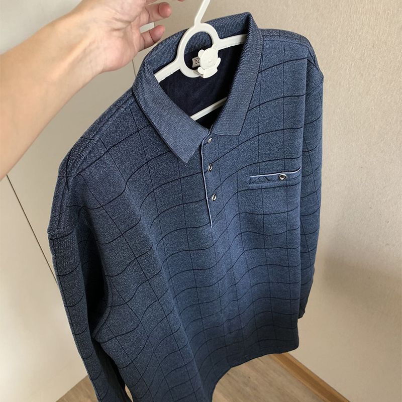 中年男士加绒polo衫秋冬