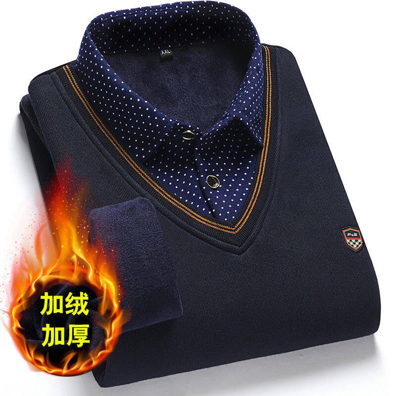 男士假两件衬衫领毛衣中