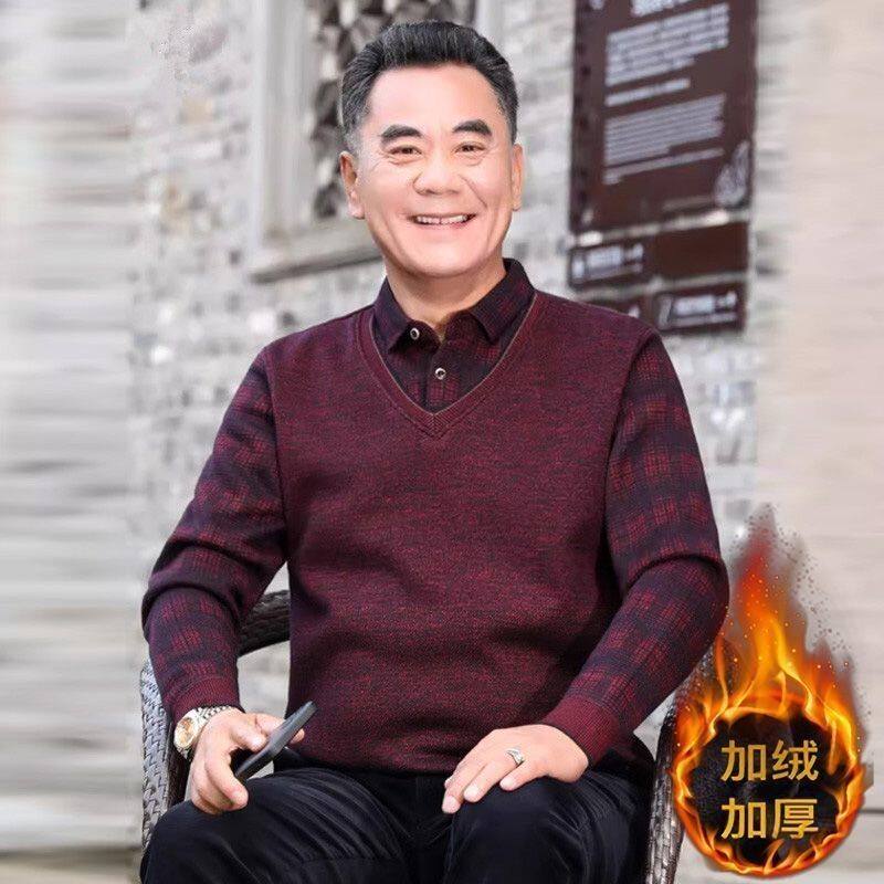 本命年中老年冬装假两件