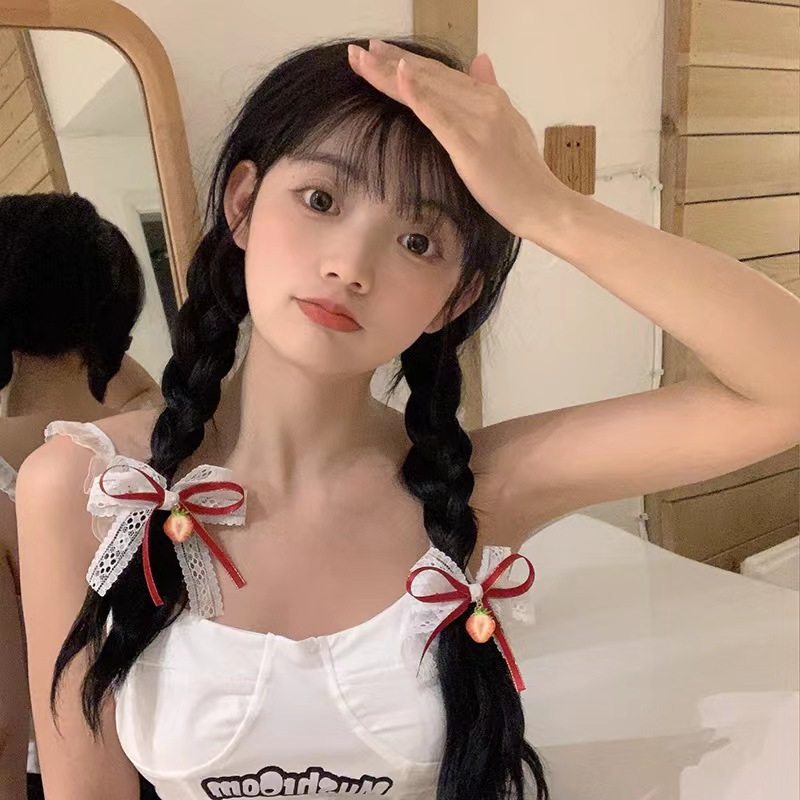 蕾丝蝴蝶结发夹甜妹双马尾发饰图片