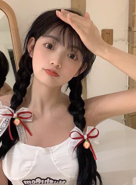 蕾丝蝴蝶结发夹甜妹双马尾发饰